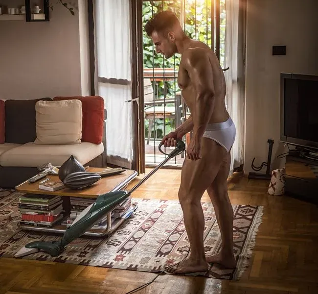 cleaning naked is sexy and hot just like this man